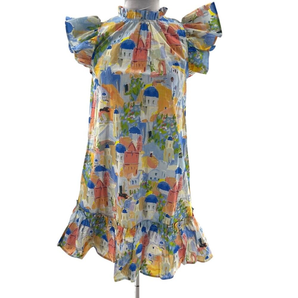 Pinch Multicolor Mediterranean Print Ruffle Mini Dress - Picture 3 of 7